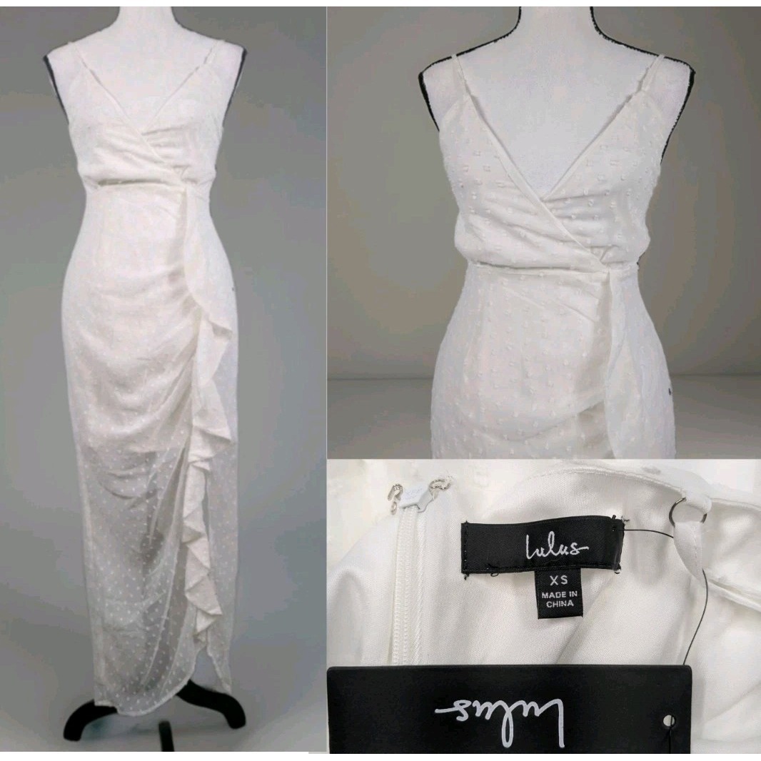 Lulus White Midi Dress Babydoll Size Xs Romantic Boho Milkmaid Beachy Beach 3060